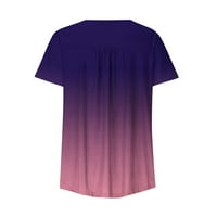 Женски бутон за градиент за печат с v-образно деколте тениски тениски върхове блуза xxxl