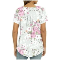 Huachen Ladies Casual v Neck Trow Guest Thry Floral Print Buttons Топс