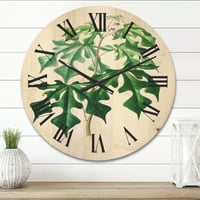 Дизайнарт 'древни зелени листа растения' традиционен дървен стенен часовник