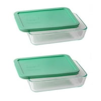HELECTQRIN 3-CUP правоъгълна стъклена храна за съхранение на храни, зелен капак