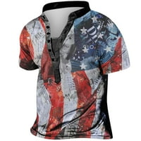 Мъжки тънки отпуснати върхове отстъпка САЩ флаг отпечатък тениски с къси ръкави ризи стойка на яка пуловер за независимост ден продажба на дрехи Облекло лято мода
