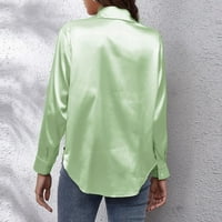 Lroplie върхове за жени кръгло деколте дълъг ръкав дамска риза сатени имитация коприна външна търговия гранично облекло блуза зелено m