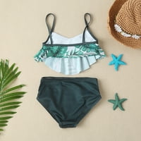 Малко дете лято момичета зелени листа отпечатани танкени тънки каишки Ruffles Edge Bikini Summer Beach Bouthing Suit