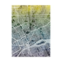 Марка изобразително изкуство 'Детройт Мичиган карта на града синьо жълто' платно изкуство от Майкъл Томпсет