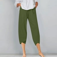 Дамски ежедневни широки крака каприси панталони свободни годни стила на изрязани панталони Лятни памучни спално бельо с джобове