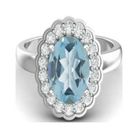 Стерлинг сребърен кръгла форма Син топаз пасианс пръстен за жени