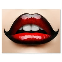 Дизайнарт 'Дамски устни с червено и черно червило' модерно платно Принт за стена