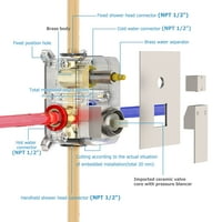 Дъждовна система за дъждовен душ с клапан за баланс на налягане, четка никелова стена, монтирана 2-функции за душ кран с ръчен душ, грубо вграден корпус на клапана
