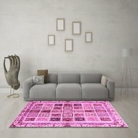 Ahgly Company Indoor Round Abstract Pink Modern Area Rugs, 6 'Round