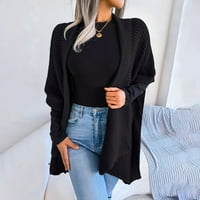 Меко пуловерно яке с дълъг ръкав женско ежедневно палто жилетка за жилетка за жени с лек жилетка отворена предна плетка жилетка черно