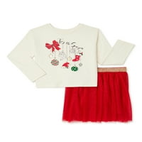 Празнично време Момичета Коледа Дълъг ръкав тениска и пола комплект, 2-парче, размери 4-18