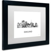 Търговска марка изящно изкуство 'Оукланд Калифорния силует сб-БВ' платно изкуство от Марлене Уотсън, бял мат, черна рамка