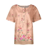 Блузи и ризи с копче за копче случайни v Врат флорални печат шифонни ризи с копчета върхове удобни облечени тениски