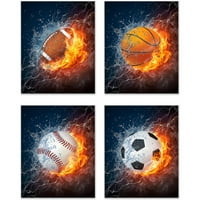 Summit Designs Flame Sports Balls Wall Art Décor - Комплект снимки от безкрайни плакати - баскетболен бейзболен футболен футбол
