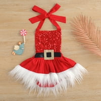 Douhoow Baby Girl Christmas Romper рокля висяща шия без гръб на пайев костюм