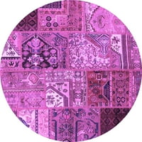 Ahgly Company Indoor Round Packwork Purple Transitional Area Rugs, 6 'Round