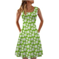 Макси рокля за жени слънчева рокля екипаж ший без ръкави флорално зелено m