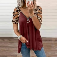 Дамски върхове Просвещение Женски летни къси ръкави Zipper Zipper Leopard Cuch Out Thrish Blouse Tops Deals