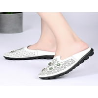 Oucaili Womens Flats Slip on Mules Floral Loafers мека подметка затворена пръст за запушвания дами слайд чехли бяло 4.5