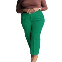 Cindysus дамски панталони панталони с висока талия прави дъна на краката салон плаж твърд цвят с джоб зелен xl
