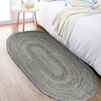Касавани Ръчно сплетено естествена юта килим Геометричен син овален постел