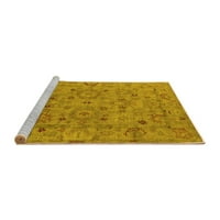 Ahgly Company Machine Pashable Indoor Round Oriental Yellow Industrial Area Cures, 3 'кръг
