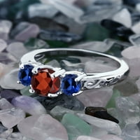 Gem Stone King Sterling Silver Red Garnet и Blue създаде сапфирен филигран в стил каменен пръстен за жени