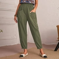Xinqinghao Plus Размер товарни панталони за жени жени по модни памучни и ленени панталони еластични талии за ежедневни панталони джобни панталони товарни суитчъри за жени зелени xxl
