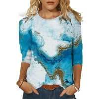 Тениски за женски моден моден отпечатани разхлабени тениска в средна дължина ръкави блуза кръгла шия ежедневни върхове