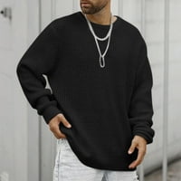 Kpoplk Mens Vintage Oversize плетен пуловер пуловери спокойни приспособления с дълъг ръкав с площ черни, 3xl