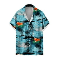 Мъже с късо ръкави риза Не позициониране на хавайска принт за ревера плажна блуза блуза