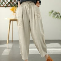 Lolmot ленени панталони за жени плътни цветни еластични бродирани памучни конопи с джобове с джобове с джобове с джобове с джобове