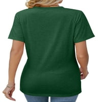 Glonme тениска за жени тениска с къс ръкав v врата летни върхове ежедневно облекло дишащ тройник отпред преден обрат пуловер тъмно зелено s
