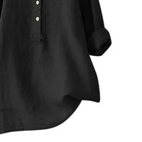 ризи с дълъг ръкав за жени с v-образно деколте с дълъг ръкав с разхлабени копчета памук и бельо туника летни ризи блуза черно l