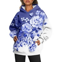 Gdfun Women's Fashion Long Loweve Long Loose Round Neck Leece Floral Print Sweatshirt Top - - ПОДКЛЮЧИТЕЛНИ КОНИЦИ ЗА ЖЕНИ