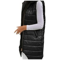 Дълго зимно палто на жените с качулка без ръкави топло палто с джобове ватирана жилетка с яке ватирано яке на открито