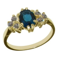 10K жълто злато естествено Лондон синьо топаз и Cubiczirconia дамски лентен пръстен - размер 12