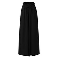 Дамски мек палацо панталони джогинг с висока талия салон удобни суитчъни с джобове черно m