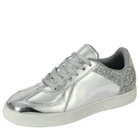 Жените модни метални холографски блясъци маратонки затъват обувки сребро