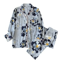 Женски пижами ежедневни меки отпечатани копчета с дълъг ръкав с ризи и панталони комплекти за спално облекло с джоб