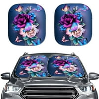 Suhoaziia Auto Accessiores Car Sunshade of 2, измито за измиване на слънчева светлина Рефлюсивна слънчева козирка за VAN Truck SUV, блок Sun Glare Vintage Flower Butterfly Car Window Shade Shade