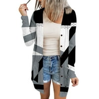 Женски палта якета за жени модни ежедневни дълги ръкави за печат със средна дължина Кардиган Бутон Женски върхове Светло сиво 3x