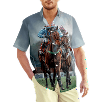 Любовни конни състезания Мъжки летни ризи с къс ръкав с джоб, 3D отпечатани блузи