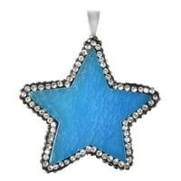 Магазин LC Blue Agate Hematite Silvertone Star висулка колие за жени Подаръци за бижута Размер 20 CT 0. Подаръци за рожден ден