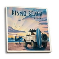 Pismo Beach, Калифорния, литограф, сърфисти на плажа