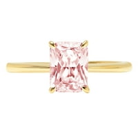 1. CT Brilliant Radiant Cut Симулиран розов диамант 14K Жълто златен пасианс пръстен SZ 4