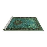 Ahgly Company Machine Wareable Indoor Round Medallion Turquoise Blue Traditional Area Rugs, 5 'Round