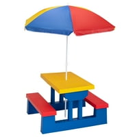 Детска маса за пикник с подвижен чадър, маса и пейка за малки деца, многоцветна