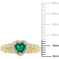 Миабела Женски карат Т. Г. В. създаде изумруд и диамант акцент 10 карата жълто злато ореол сърце пръстен