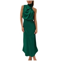 Просвета летни рокли за жени без ръкави A-Line Дължина на глезена Модна макетна рокля в шията Зелен XL
